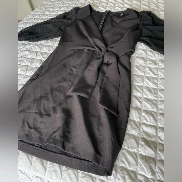 ASOS black chiffon sleeve front tie mini dress - Picture 9 of 9